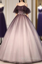 Coffee One Shoulder Tulle Long Prom Gowns, Coffee Tulle Formal Dress