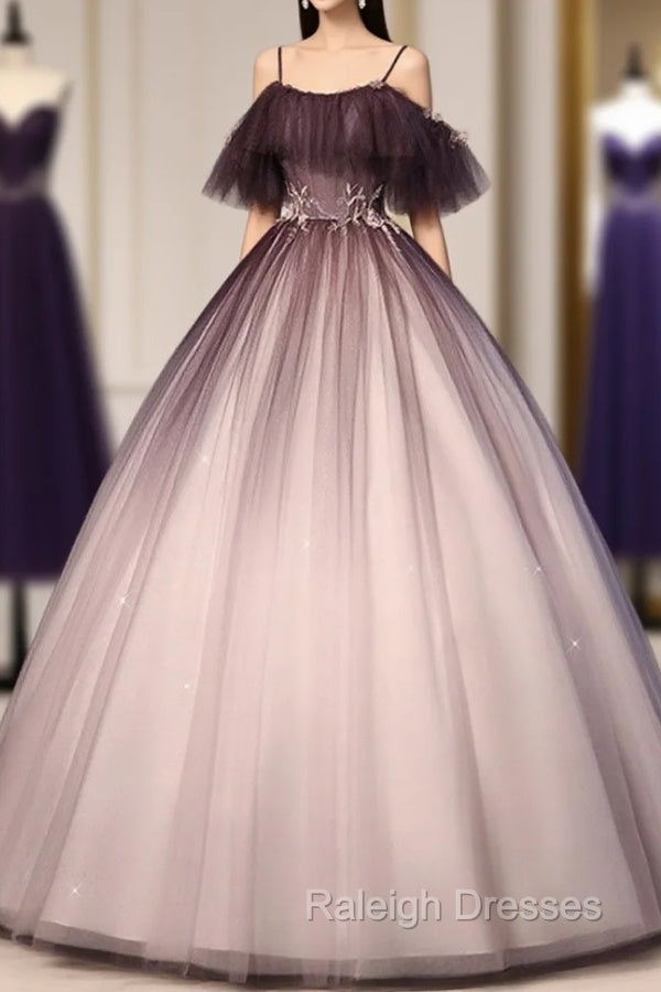 Coffee One Shoulder Tulle Long Prom Gowns, Coffee Tulle Formal Dress