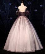 Coffee One Shoulder Tulle Long Prom Gown, Coffee Tulle Formal Dress