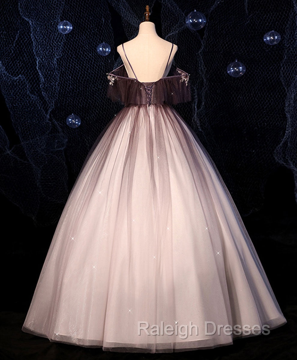 Coffee One Shoulder Tulle Long Prom Gown, Coffee Tulle Formal Dress