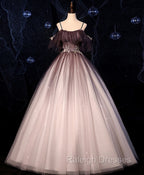 Coffee One Shoulder Tulle Long Prom Gowns, Coffee Tulle Formal Dress