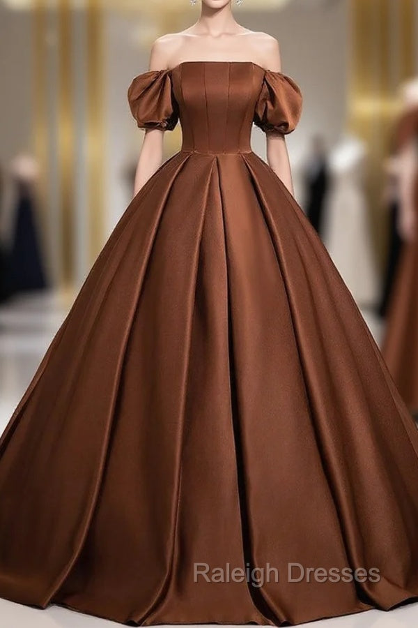 Coffee Satin Off the Shoulder Prom Dress Main image