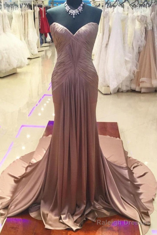 Coffee Satin Ruched Sweetheart Mermaid Prom Dresses Secondary image