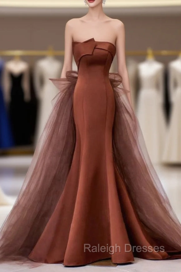 Coffee Satin Tulle Strapless Prom Dress Main image