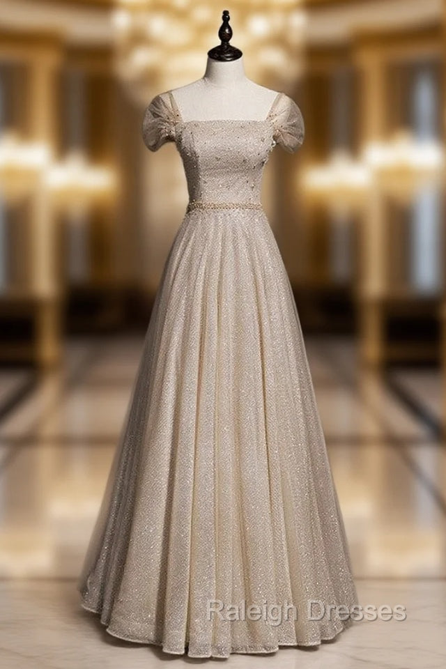 Coffee Tulle Sequins Square Beading Prom Dress Main image