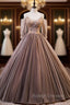 Coffee Tulle Spaghetti Straps Beading Quinceanera Dress