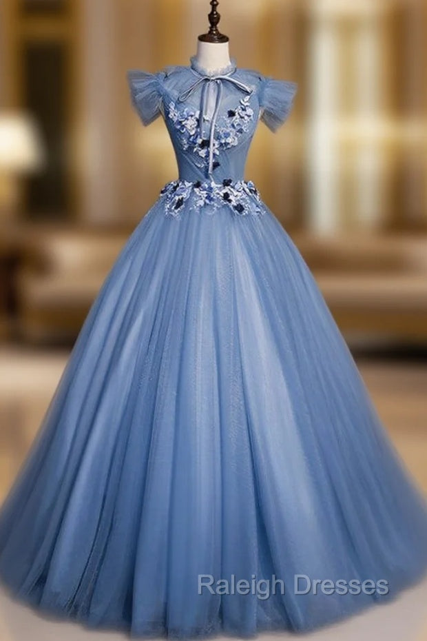 Come In All Styles And Colors Blue Ball Gown Tulle Backless Pleats Appliques Quinceanera Dress Main image