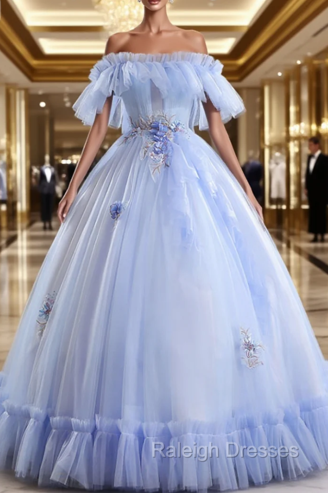 Come In All Styles And Colors Light Blue Ball Gown Tulle Strapless Appliques Quinceanera Dress Main image