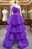 Come In All Styles And Colors Purple Ball Gown  Strapless Pleats Tiers Prom Dress With Belt