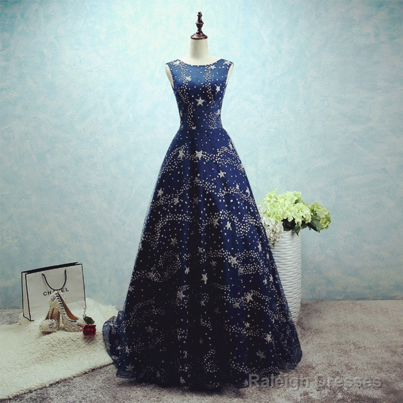 Constellation Style Tulle Navy Starry Prom Dresses