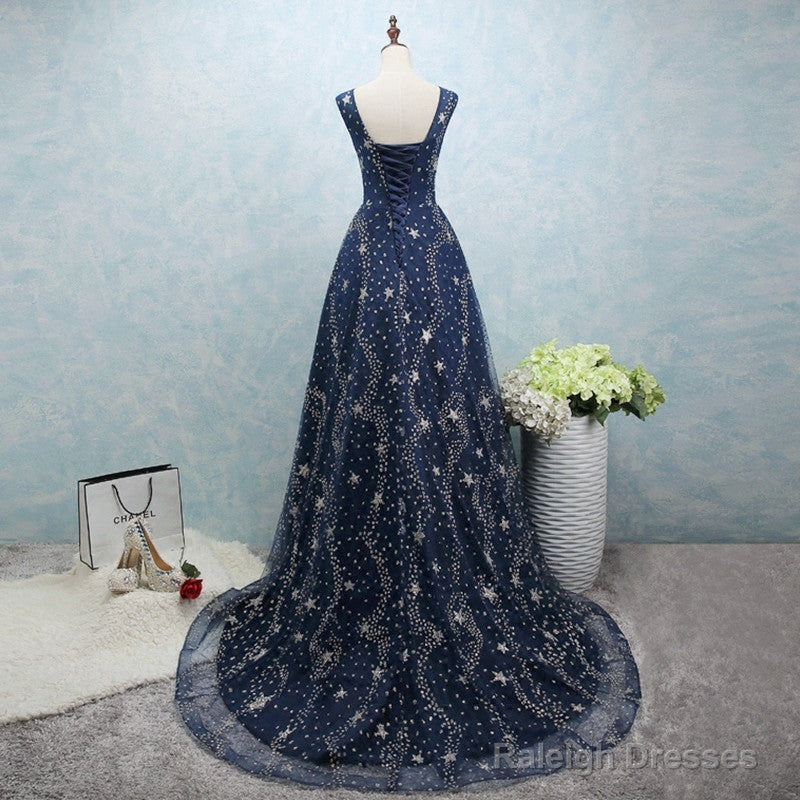 Constellation Style Tulle Navy Starry Prom Dresses