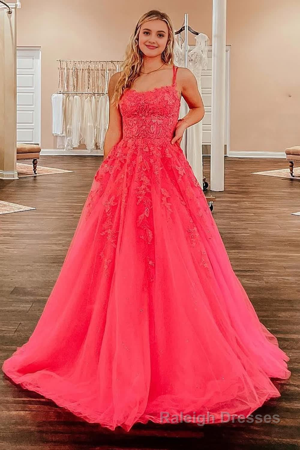 Coral A-Line Prom Dress with Appliques Main image