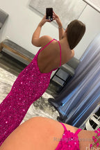 Coral Sequins Mermaid Long Prom Dress