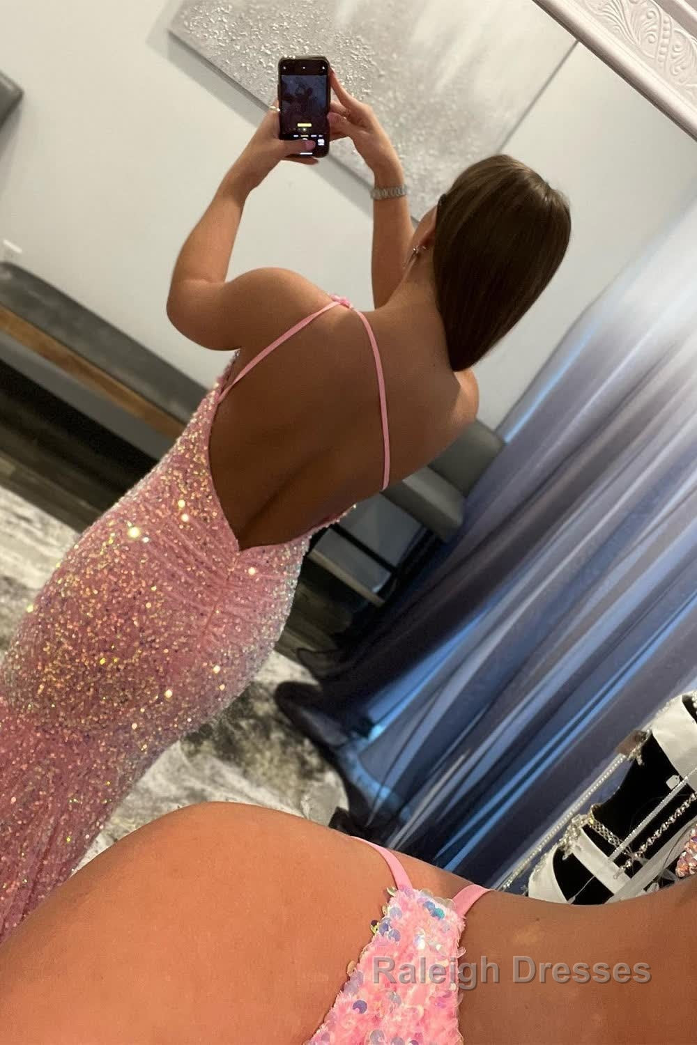 Coral Sequins Mermaid Long Prom Dress Secondary image