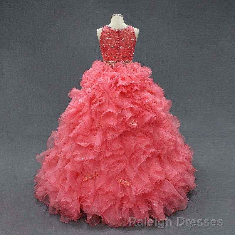Coral Two Pieces Lace Crop Oranza Ruffle Quinceanera Dresses Main image