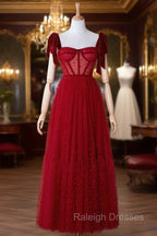 Corset Dotted Tulle Maxi Length Prom Dress