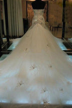Court Train Mermaid Beading Sleeveless Tulle Sweetheart Wedding Dresses