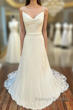 Cowl Neck Cutout Back Lace-Trimmed Long Wedding Dress