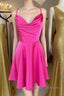 Cowl Neck Short Pink Prom Dresses, Short Pink Graduation Homecoming Dresses