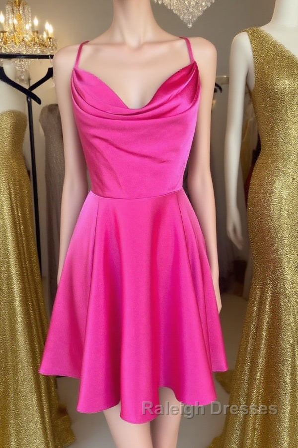 Cowl Neck Short Pink Prom Dress Short Pink Graduation Homecoming Dress Main image