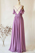 Criss Cross Straps Dusty Purple Long Bridesmaid Dress