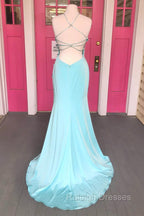 Criss Cross Straps Pool Blue Long Formal Dress