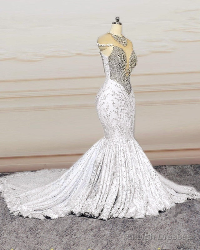 Crystal Beaded Mermaid Lace Wedding Dresses Cap Sleeves Main image