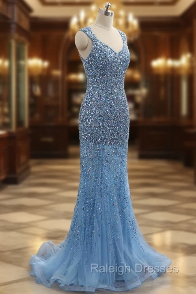 Crystal Beaded Prom Dress Elegant Mermaid Long Evening Dress