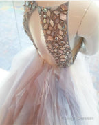 Crystal Beaded V Neck Organza Layered Wedding Dress Ball Gown