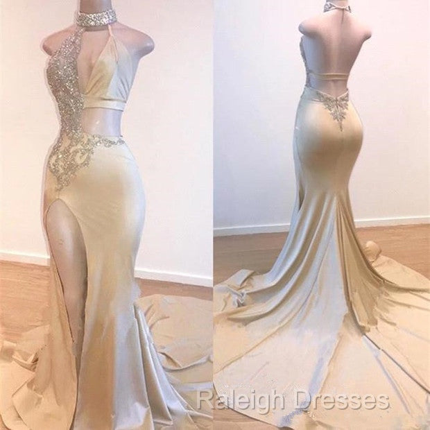 Crystal Halter Side Slit Prom Dresses A-Line Backless Sleeveless Evening Dresses Secondary image