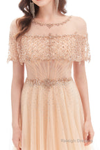 Crystal O-Neck Sleeveless A Line Tulle Prom Dresses