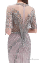 Crystal Tassel Mermaid O Neck Short Sleeves Prom Dresses