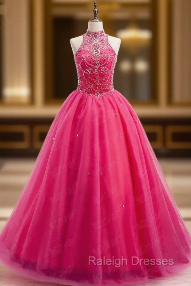 Crystals Sweet 16 Dress Ball Gowns Halter Tulle Quinceanera Gown Dresses