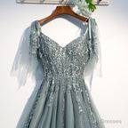 Custom Beautiful Tulle Lace Beaded Tea Length Straps A-Line Prom Dress, New Style Junior Party Dresses