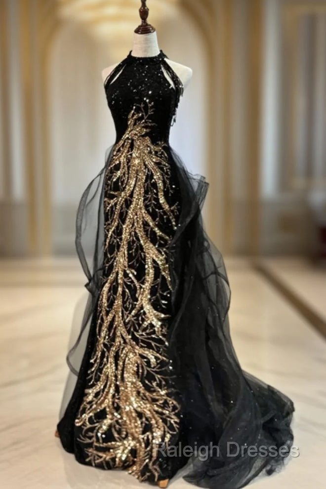 Custom Black Halter Sequins Long Party Dress and Wine Red Dress