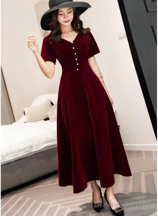Custom Chiffon Wine Red Short Sleeves Prom Dresses For Holly Main image