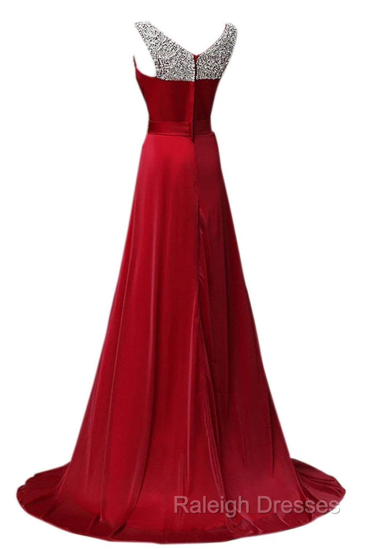 Custom Made A Line Dark Red Round Neck Long Prom Dresses, Bridesmaid Dresses, Formal Dresses Secondary image
