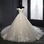 Custom Made A Line Long Tulle Lace Ivory Wedding Dresses With Train