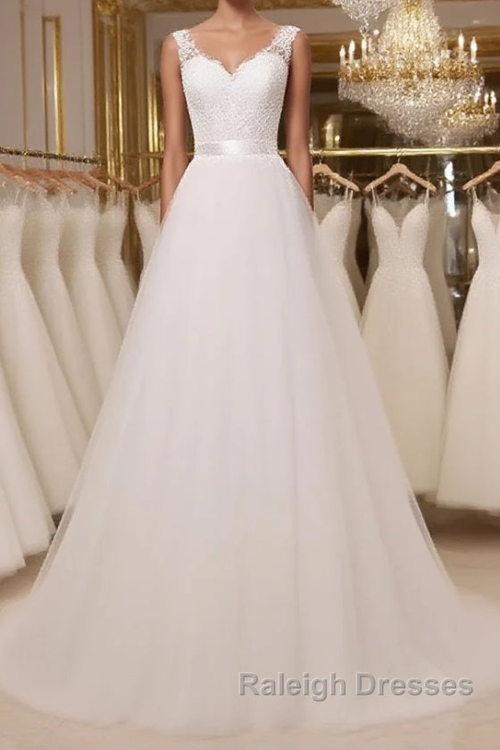 Custom Made A Line Round Neck Lace Tulle White Long Prom Dress White Lace Prom Dress White Prom Dress Main image