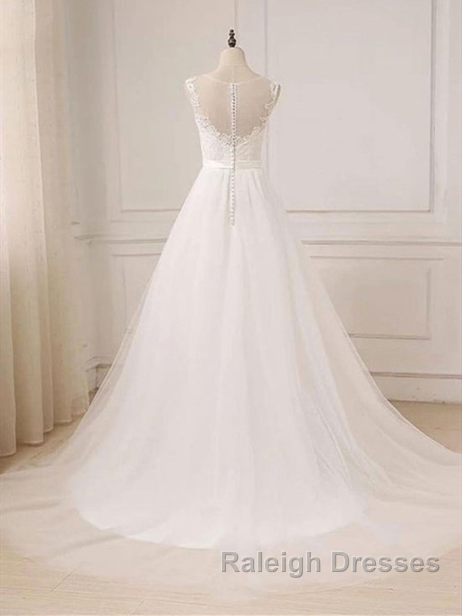 Custom Made A Line Round Neck Lace Tulle White Long Prom Dress White Lace Prom Dress White Prom Dress