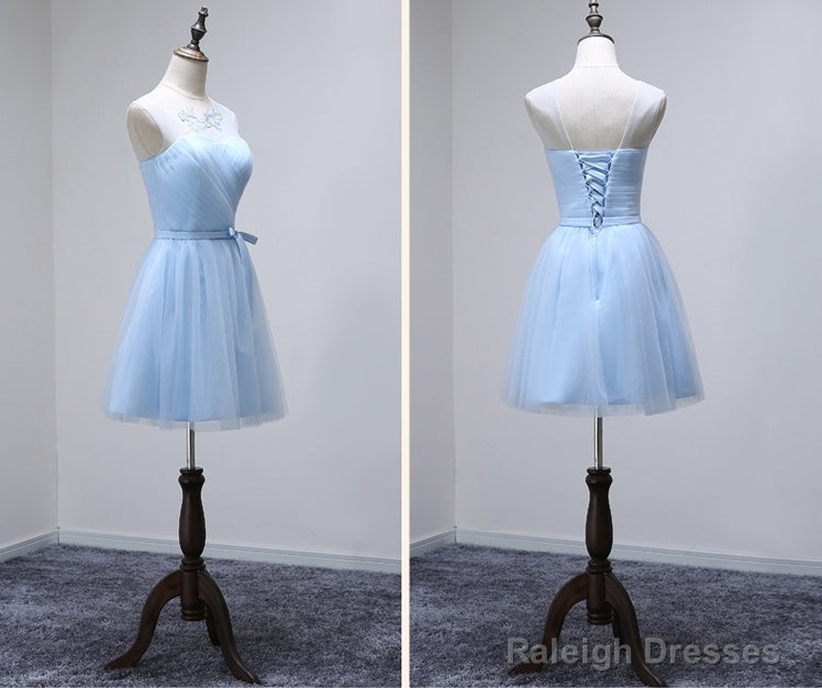Custom Made A Line Round Neck Short Light Blue Prom Dresses, Short Graduation Dresses, Homecoming Dresses, Short Bridesmaid Dresses Secondary image