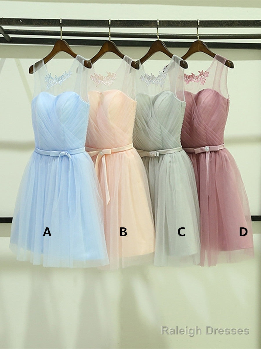 Custom Made A Line Round Neck Short Light Blue Prom Dresses, Short Graduation Dresses, Homecoming Dresses, Short Bridesmaid Dresses