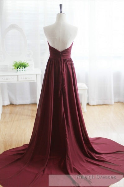 Custom Made A Line Sweetheart Neck Backless Maroon Sweep Train Prom Dresses, Formal Dresses Secondary image