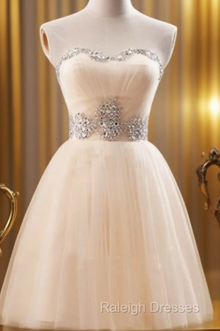 Custom Made A Line Sweetheart Neck Champagne Prom Dresses, Short Champagne Bridesmaid Dresses, Graduation Dress, Homecoming Dress