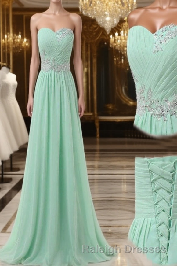 A Line Sweetheart Neck Floor Length Green Prom Dress, Long Formal / Bridesmaid Dress