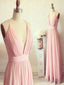 Custom Made A-Line V Neck Backless Pink Long Prom Dresses V Neck Backless Prom Dresses Bridesmaid Dresses