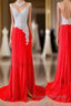 Custom Made A Line V Neck Backless Sequins Red Prom Dress Red Prom Dress