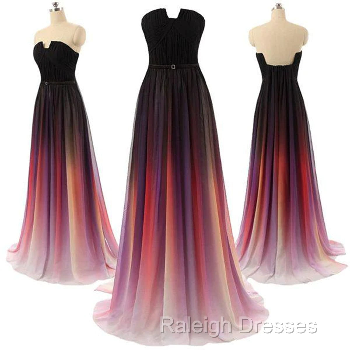 Custom Made Backless Ombre Chiffon Long Prom Dresses Ombre Bridesmaid Dress Prom Dress Secondary image