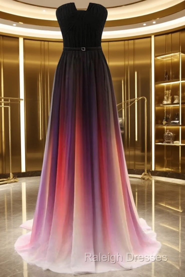 Custom Made Backless Ombre Chiffon Long Prom Dress, Ombre Bridesmaid Dresses, Formal Dresses Main image