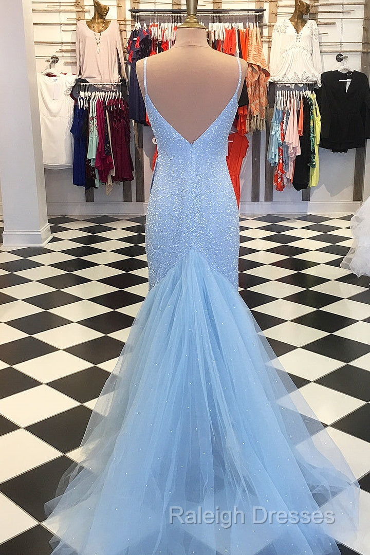 Custom Made Blue V Neck Mermaid Prom Dresses, Mermaid Formal Dresses, Blue Evening Dresses